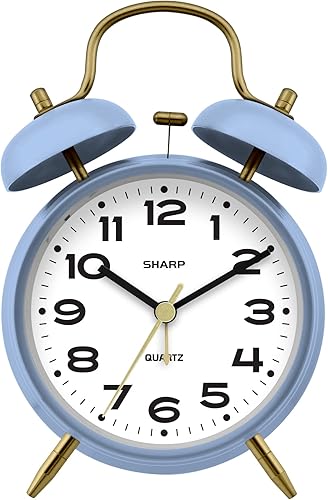 SHARP Reloj despertador de doble campana, alarma ruidosa, ideal para personas que duermen pesado, acabado mate elegante con detalles rústicos de
