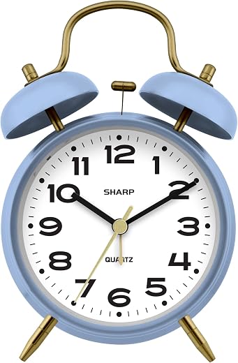 Sharp Twin Bell Alarm Clock, Loud Alarm Great for Heavy Sleepers Stylish Matte Finish with Rustic