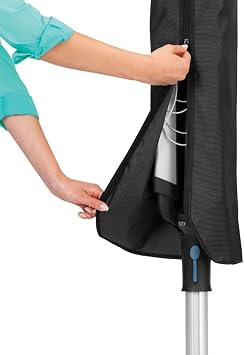 Brabantia - Lift-O-Matic Advance - 50m Of Clothes Line - Adjustable Height - UV-Resistant & Non-Slip Lining - Umbrella System - With Ground Spike 50mm, Cover & Peg Bag - Metallic Grey - Ø 295cm