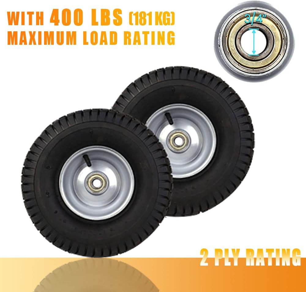 (2-Pack) 15 x 6.00-6 Tire and Wheel Set and (2-Pack) Inner Tubes Replacement, Compatible with John Deere Riding Lawn Mowers and More