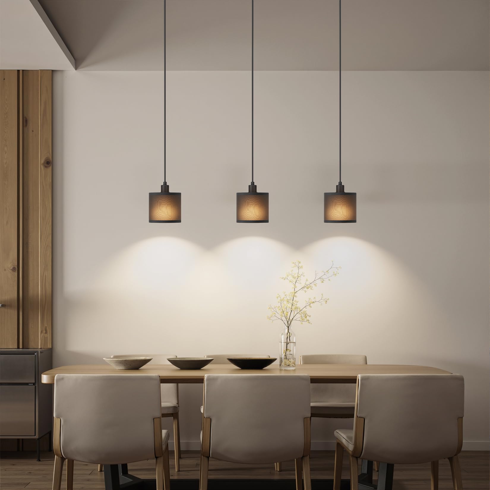 Klighten 3Pcs Lampada a Sospensione E14, Design Moderno, Regolabile in Altezza, Lampadario a Sospensione Semplice per Tavolo da Pranzo Soggiorno Cucina, 40W Max, Lampadina non Inclusa, Nero