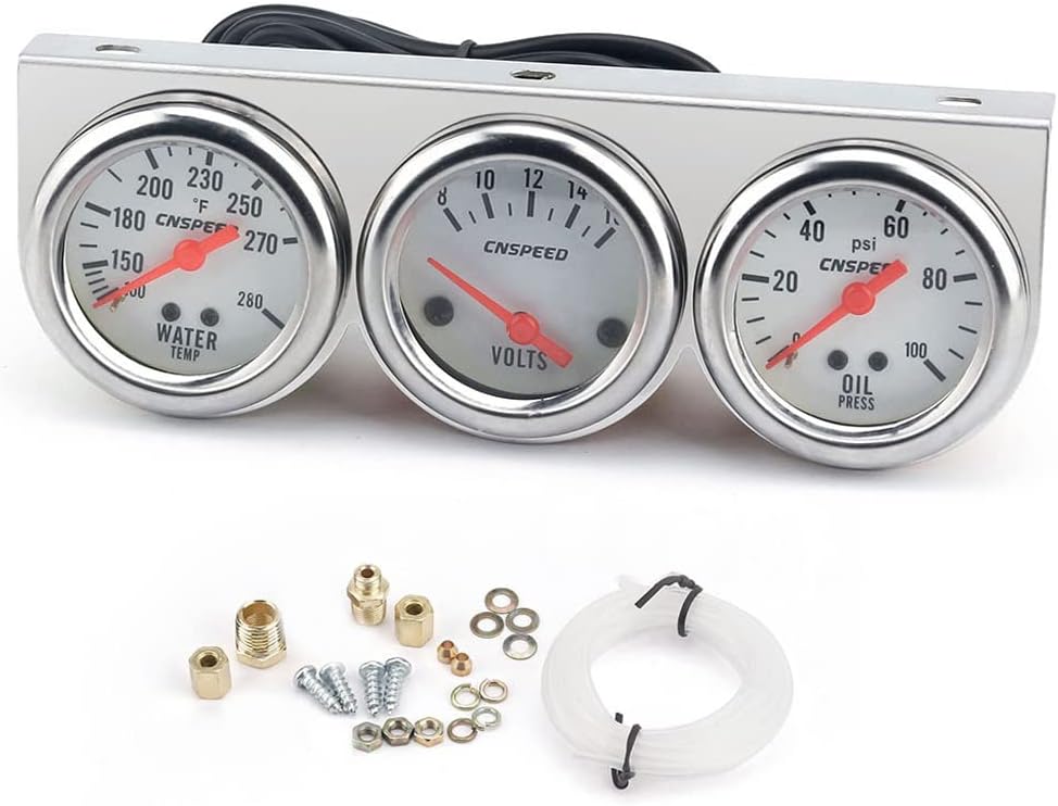 Shkalacar Triple Gauge Kit Oil/Volt/Water Gauge, 2" 52mm 3 in 1 Car Meter Auto Gauge, Chrome Oil Temp Water Temp Gauge Temperature Oil Pressure Voltage Gauge Sensor