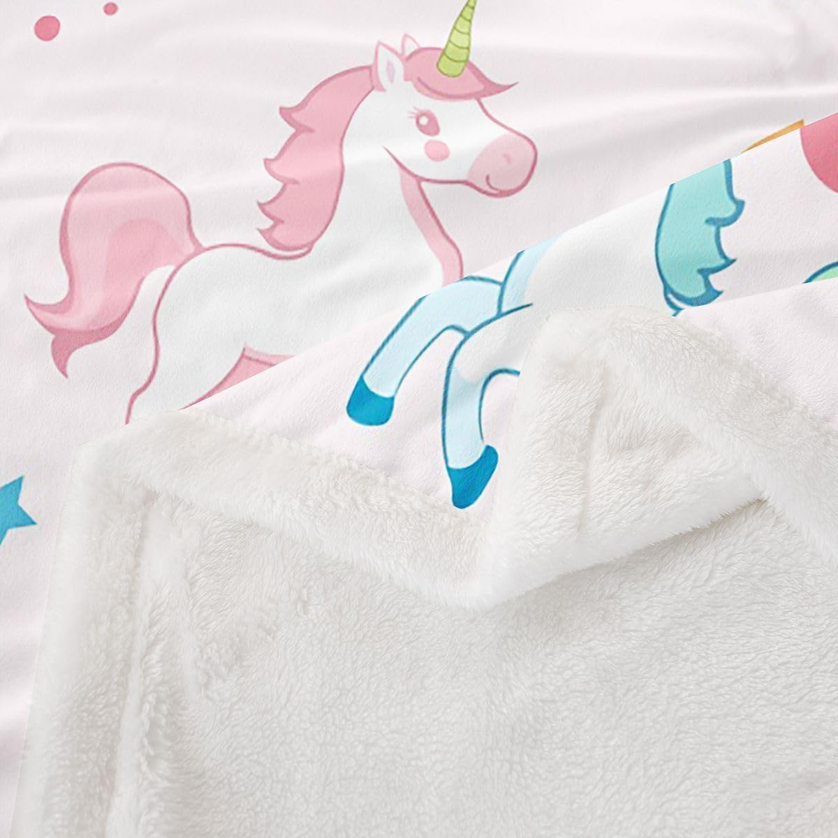 Erosebridal Girls Unicorn Blanket Baby 30x40 Pink and Blue Unicorns Sherpa Blanket for Sofa Crib Stars Astrology Bedroom Decor Fantasy Girls Room Decor Cartoon Unicorn Horse Kawaii Fuzzy Plush Throw