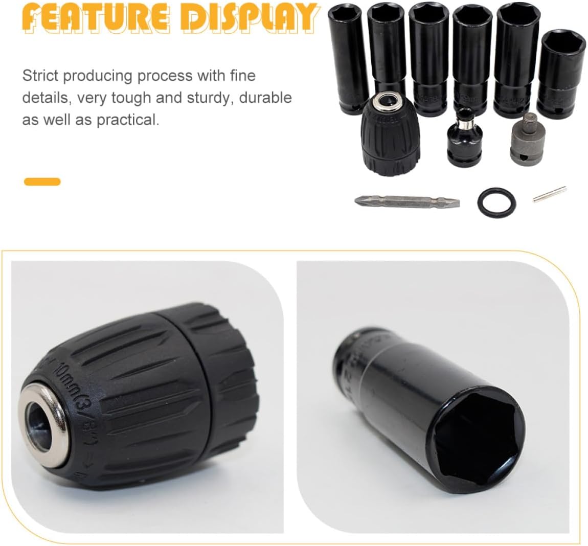 12pcs Hexagonal Impact Wrench Socket Set Electric Drill Sockets Extended Reach for Automotive Repair and Power Tools