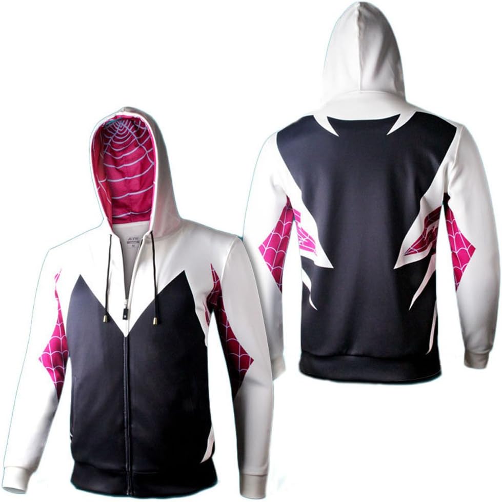 JCvCX Unisex Spider Gwen Stacy Cosplay Cotton Zip up Hoodies Size Run Small