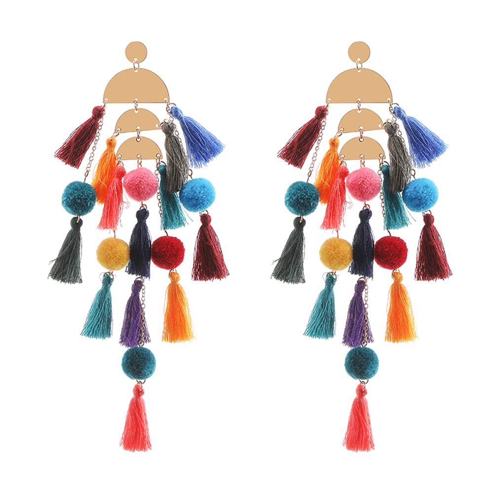 Long Tassel Earrings for Women - Colorful Large Statement Earrings Bohemian Earrings Hawaiian Summer Beach Jewelry for Women Teen Girls