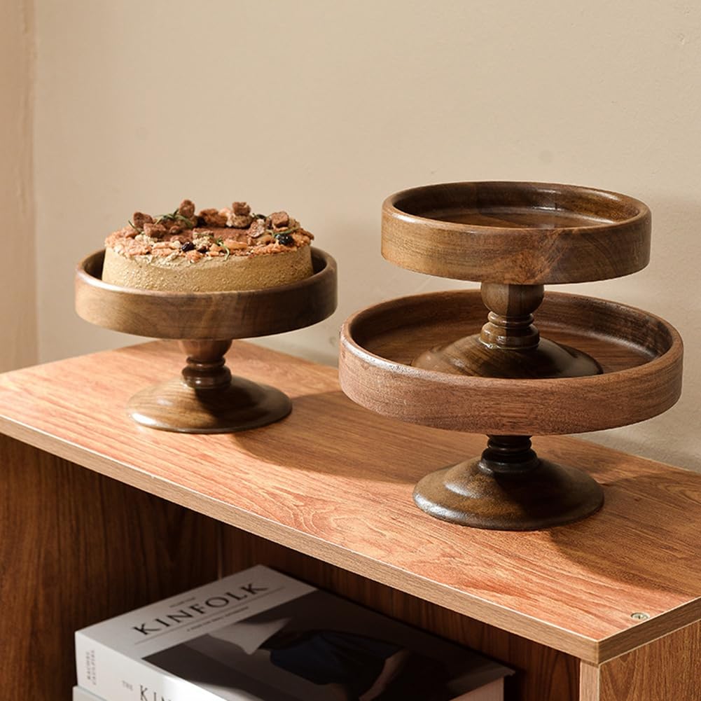 Elegante Soporte para Tartas de Pie Alto con Cubierta de Vidrio - de Postre de Madera y Vidrio, para Dim Sum, para Pan M
