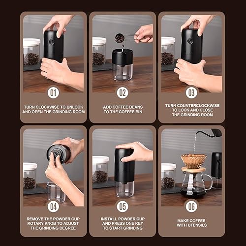 Miniatura 3 de SEEDREAM Molinillo de café eléctrico portátil, pequeño molinillo de café recargable eléctrico con múltiples ajustes de molienda