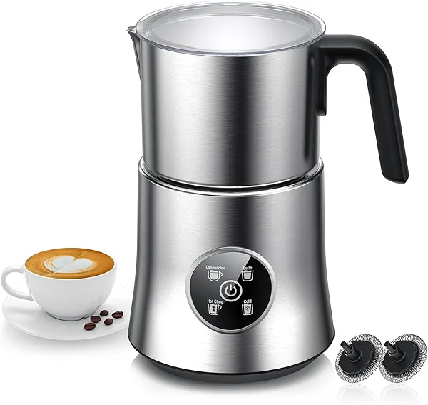 Milk Frother and Steamer, Large Capacity Detachable Electric Milk Frother, Automatic Warm and Cold Foam Maker, Stainless Steel Jug, BPA Free