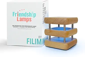 Friendship Lamp Mini Square Mid-Century Wood Design Handmade in USA - Wi-Fi Touch Lamp Light for Long-Distance, Connection, Relationship, Gift, Over 200 Colors, App Setup