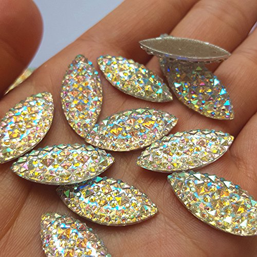 11x23mm Crystal Clear AB All Star Rhinestones Flat Back Sew On Resin Horse Eye Gems Fancy Strass Stones for Clothing Dress Craft 60PCS 2 Holes (AB)