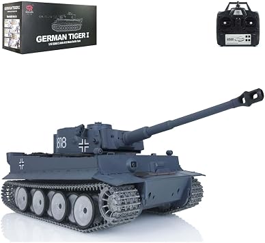 wheelfun Heng Long 1/16 7.0 Tiger I RTR RC Tank 3818 W/Barrel Retractable Metal Tracks Wheels 360  Rotating Turret Metal Idler Wheels Infrared Combat Light Sound, TH17244-AMZUS2-1