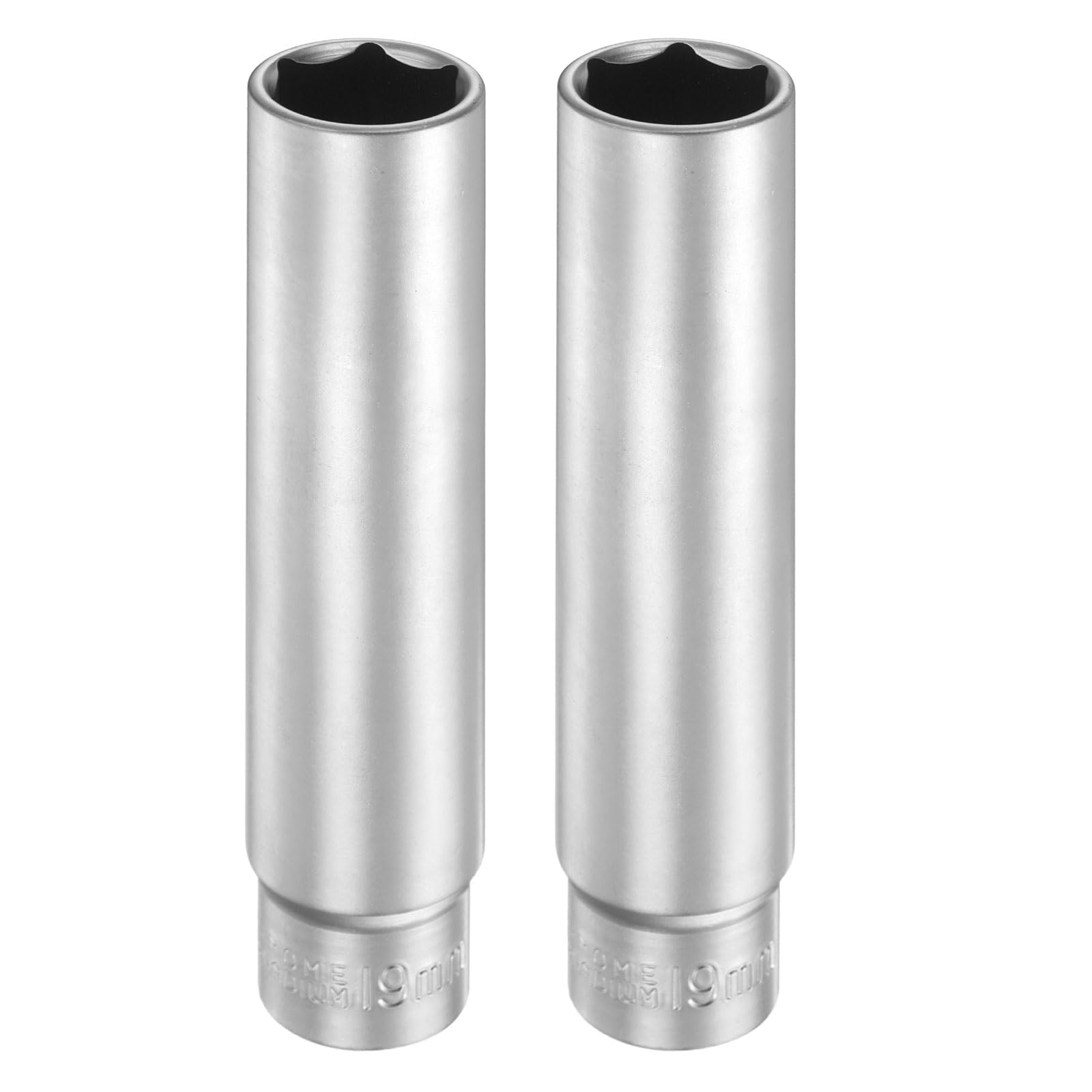 sourcing map 2pcs 6 Points Deep Socket 1/2" Drive 19mm Deep Metric CR-V Steel Polished Nickel Plating Flip Sleeve 120mm / 4.7" Extra Long Socket Tool for Home Auto Nuts Bolts Repair