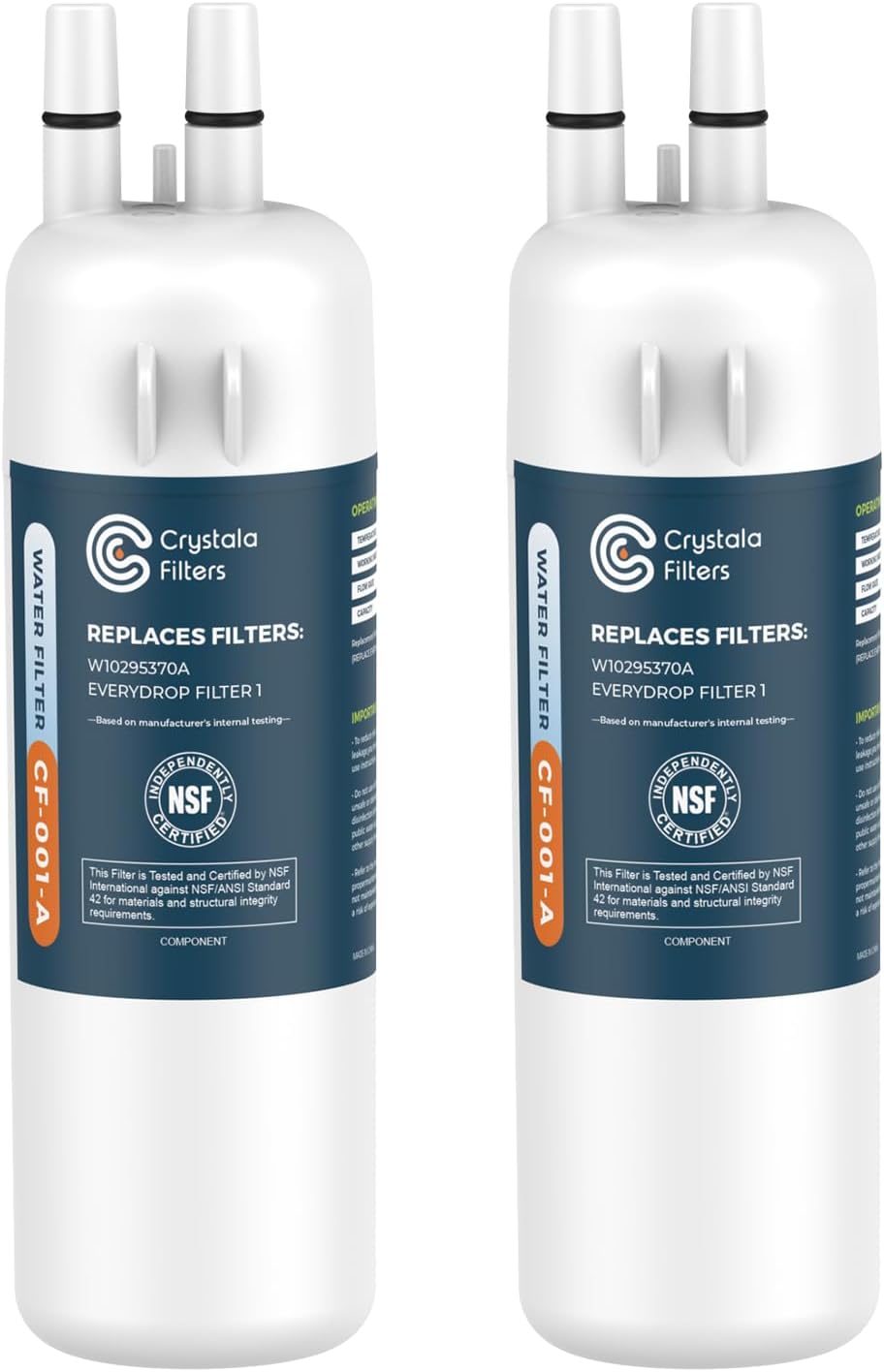 Crystala Filters Refrigerator Water Filter Compatible with W10295370A, EDR1RXD1, Filter 1, W10295370, P4RFWB, P8RFWB2L, 46-9930, 46-9081 Refrigerator Water Filter | Pack of 3