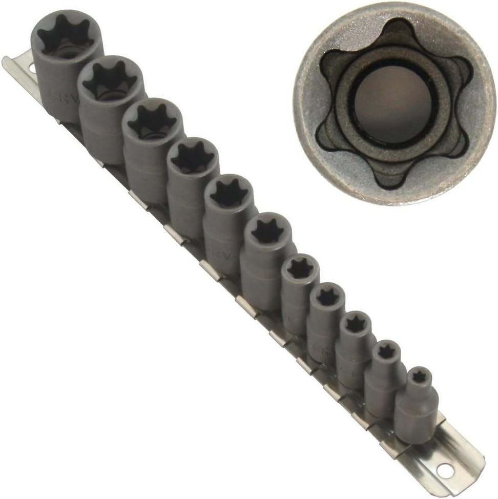 Anytime Tools 11 pc Female Star Socket Set with Rail E4 - E20