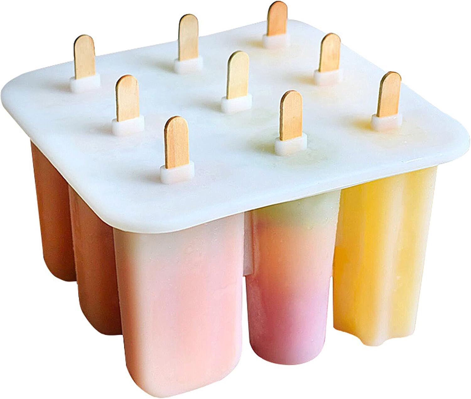 9-Hole Silicone Ice Cream Mold Homemade Ice Treats Maker Tools Kitchen Tools with 50 Wooden Popsicle Sticks for DIY Ice-Lolly Ice Cream and Pudding Etc.