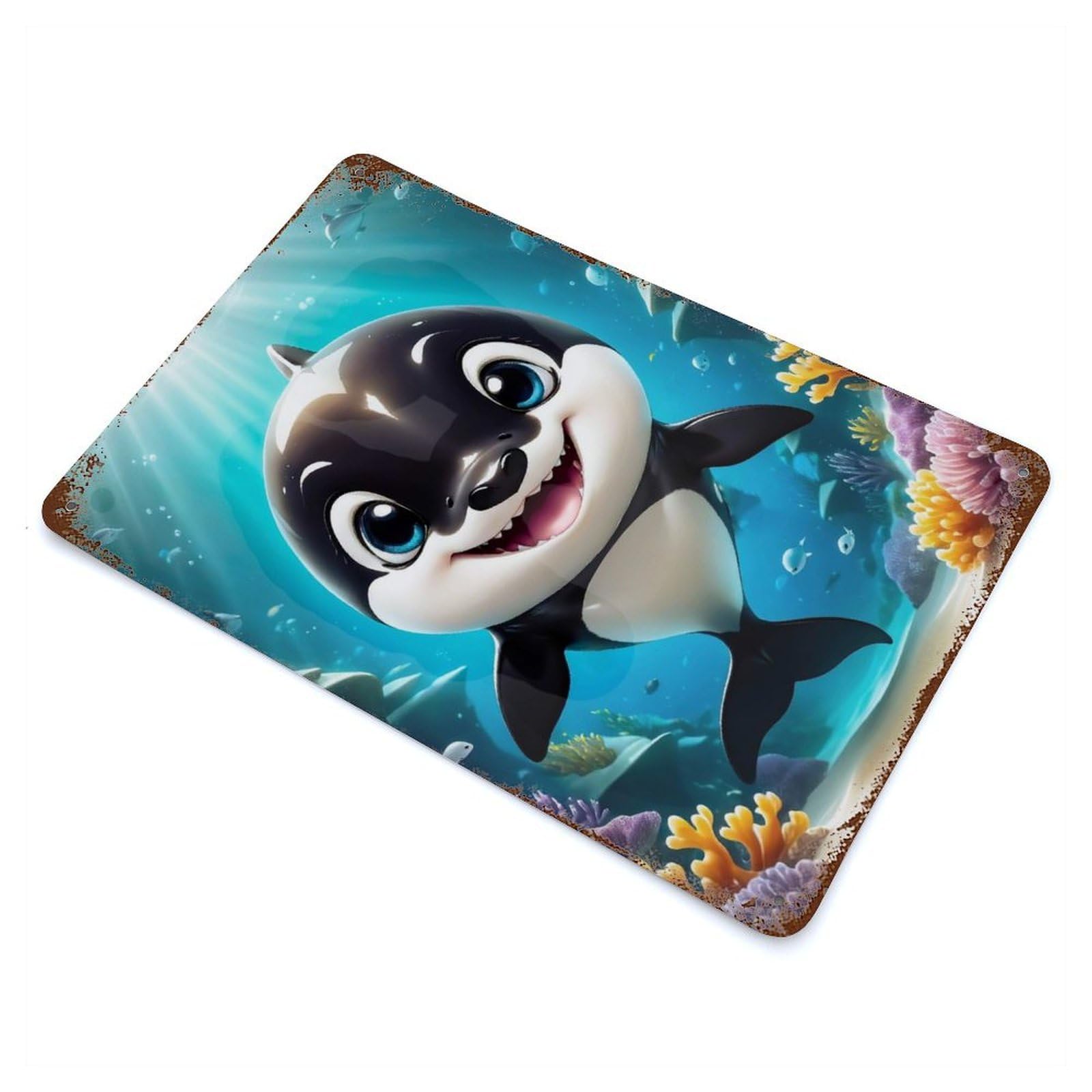 Retro Metal Sign Happy Orca 11.8"x7.9", Retro Wall Decor for Living Room, Hallway And Home Decor