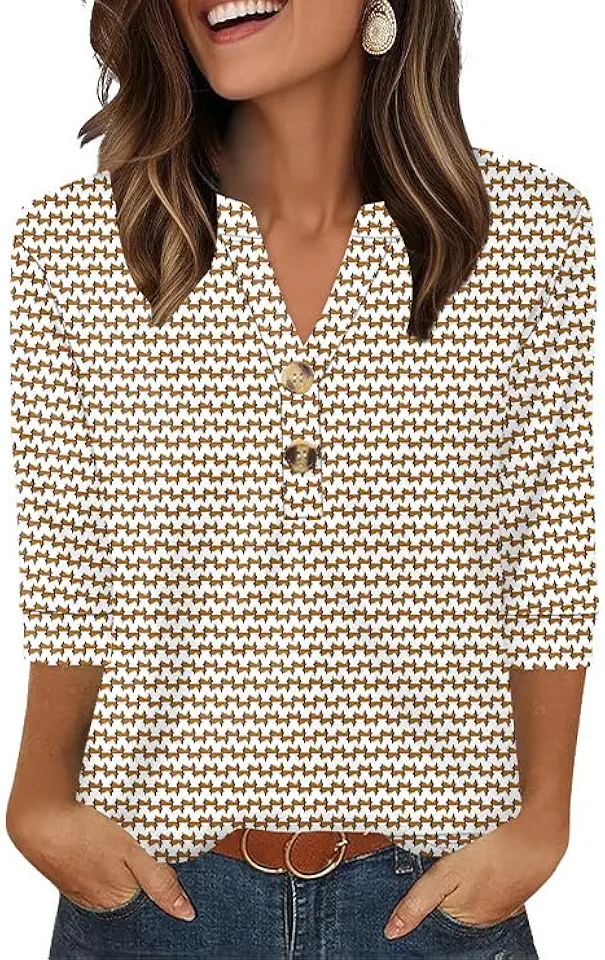 OFEEFAN Womens Tops 3/4 Sleeve Henley Shirts for Women Fall Fashion 2025 School Outfits for Teachers