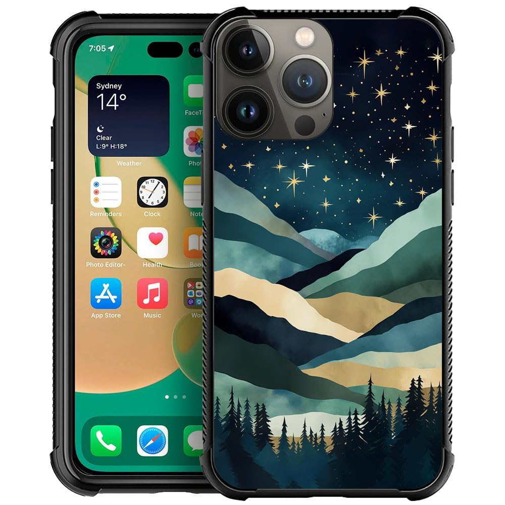 CARLOCA Compatible with iPhone 13 Mini Case,Stylized Nighttime View of Hilly Mountains Pattern Ultra Protection Shockproof Soft Silicone TPU Non-Slip