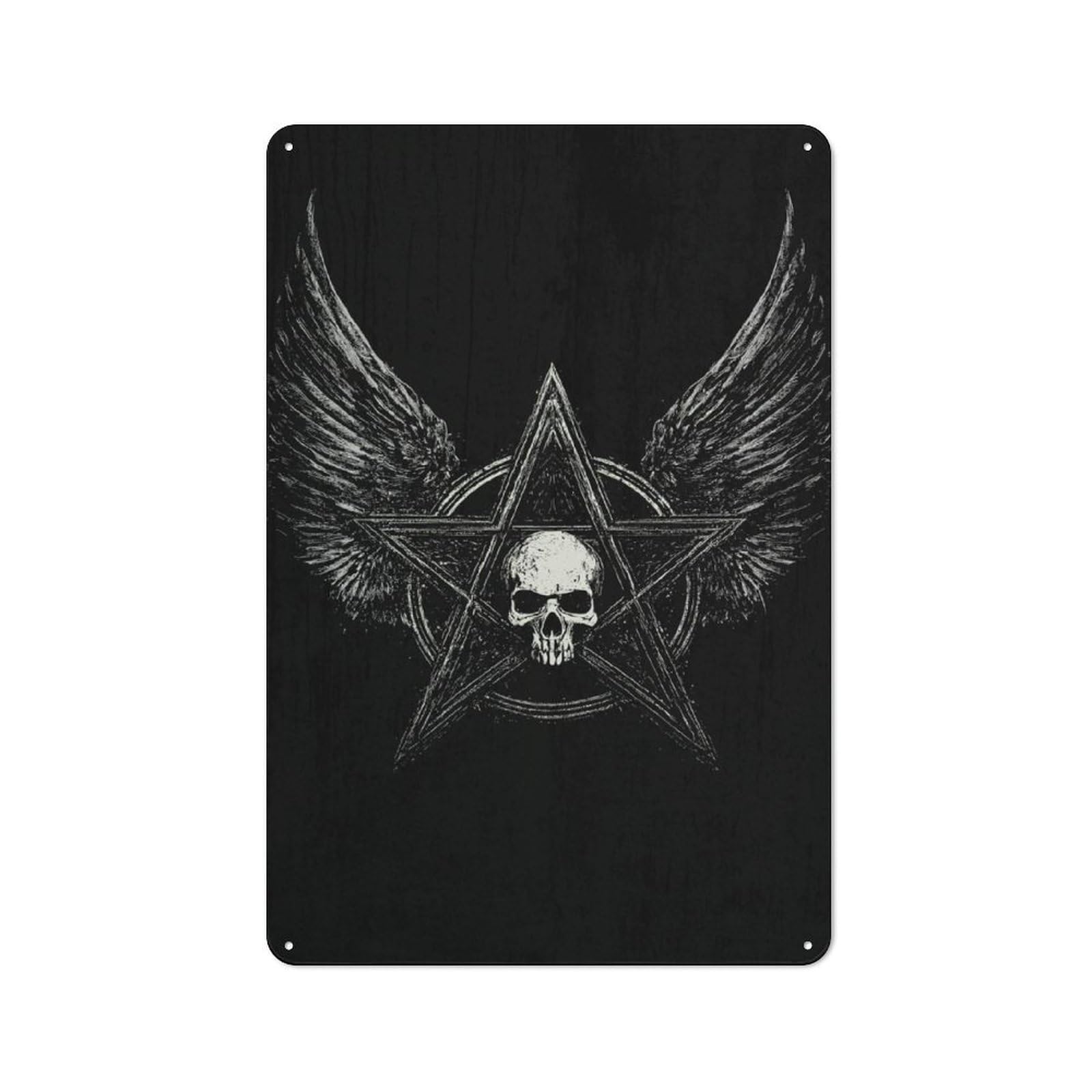 Junmoney Skull Pentagram Wings Workshop Style Tin Sign 30X20cm, Workshop Wall Decor For Tool Room, Garage, Studio Or Home Bar