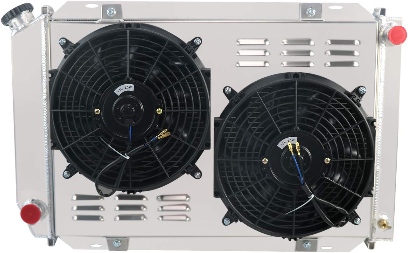 ALLOYWORKS 2 Row Core Aluminum Radiator Shroud Fan For 1979-1993 Ford Mustang Fox Body GT/LX 1980-1987 Cougar 5.0L V8 MT