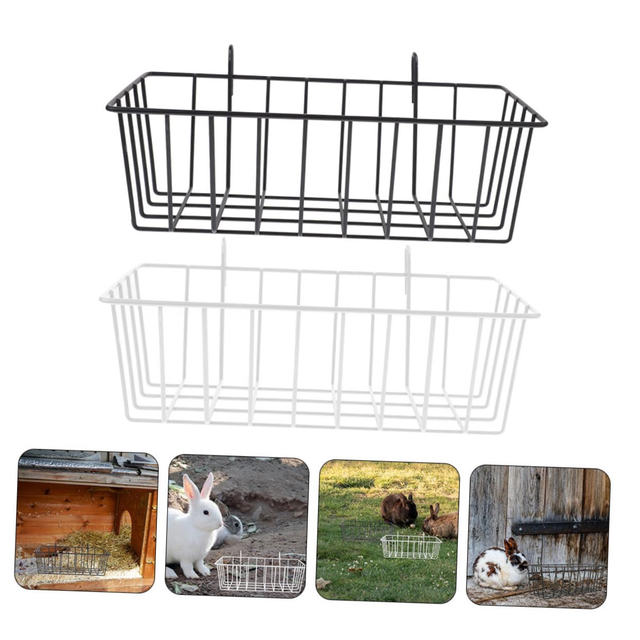 Toyvian 4 Stück Heuraufen für Kaninchen und Kleine Tiere aus Eisen Weiß und Schwarz Vielseitig Einsetzbar und Einfach im Käfig zu Installieren
