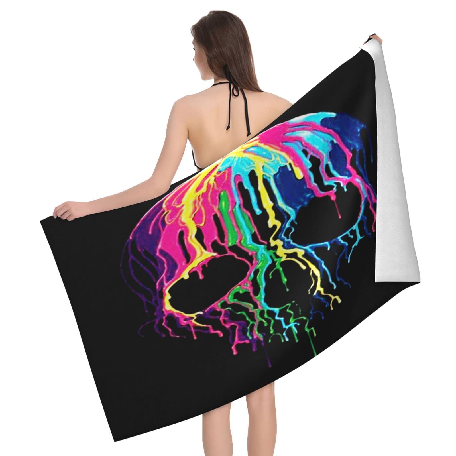 Lawenp Melting Skull Beach Towel, Lightweight Sand Free Quick Dry Microfiber Absorbent Bath Towel for Kids, Adults, Swimming, Bath, Yoga, Pool, Travel, Camping 32"X52"