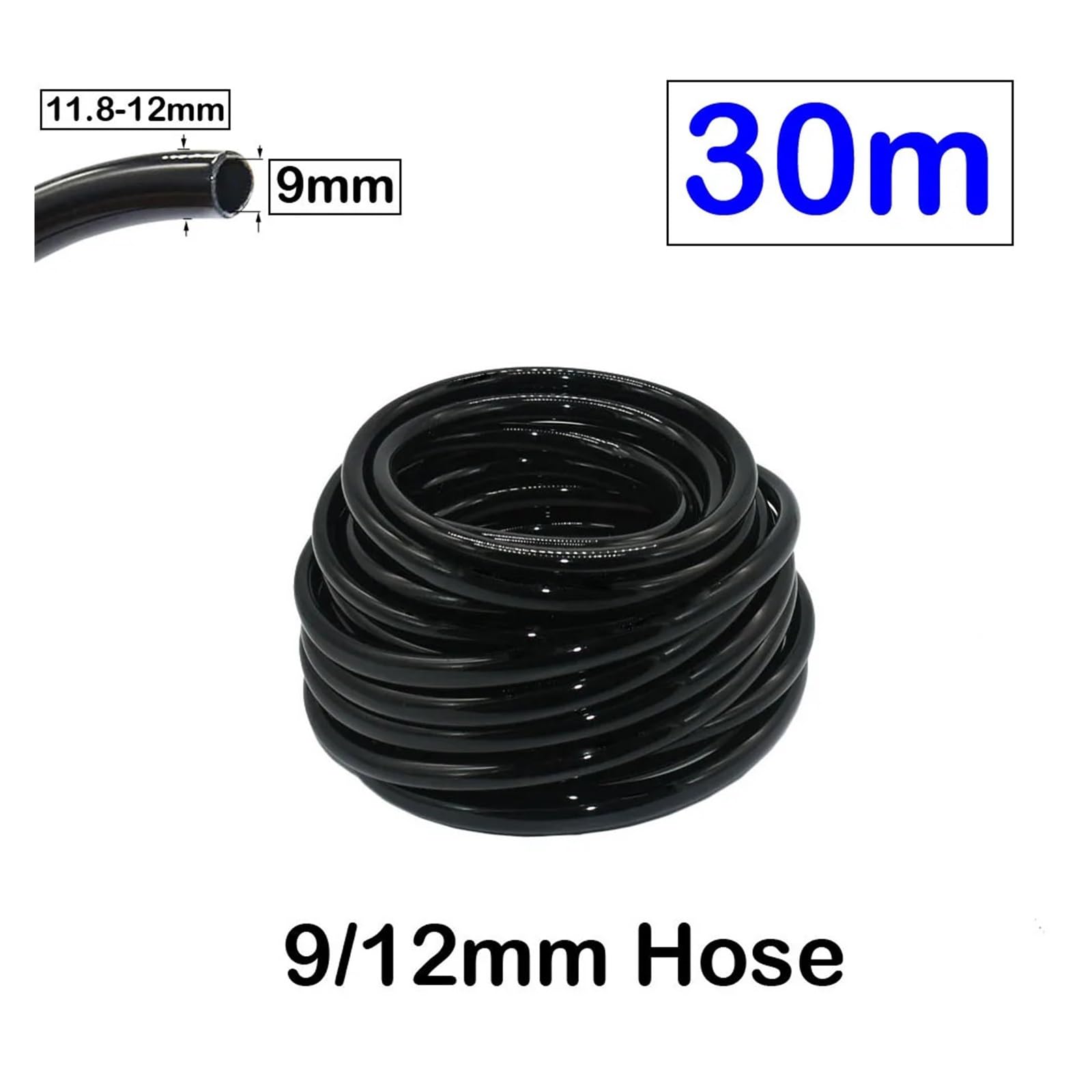 2m-50m 4/7mm 8/11 9/12mm tubería de PVC for riego de jardín aspersor de microtubo con Conector de Rosca de 1/2 ''3/4''(9I12 x 30M)