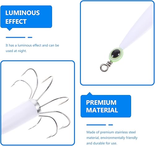 Miniatura 2 de BESPORTBLE Plantillas de agua salada Agujas de calamar luminosas blancas Agujas de acero inoxidable Fluorescente Pesca de sepia Cebos de calamar
