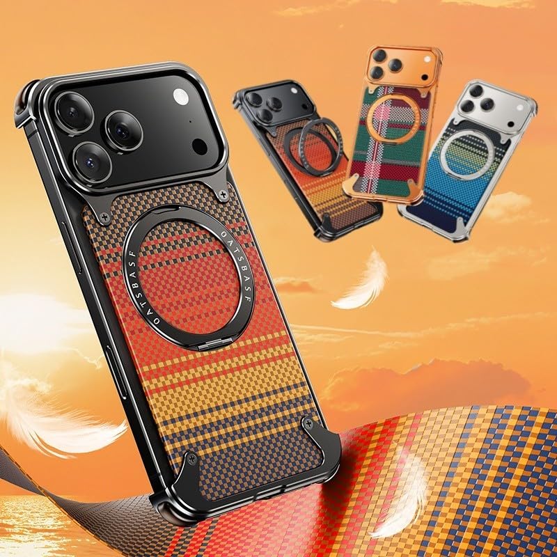 Coque iPhone 17 Pro Max orange légère anti-rayure texture carbone et métal