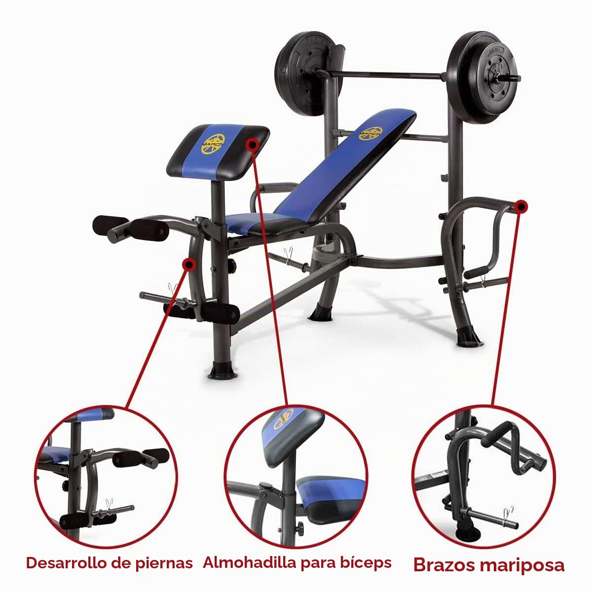 Marcy MWB-36750b, banco de musculación multifuncional completo, con juego de barra de 35 kg