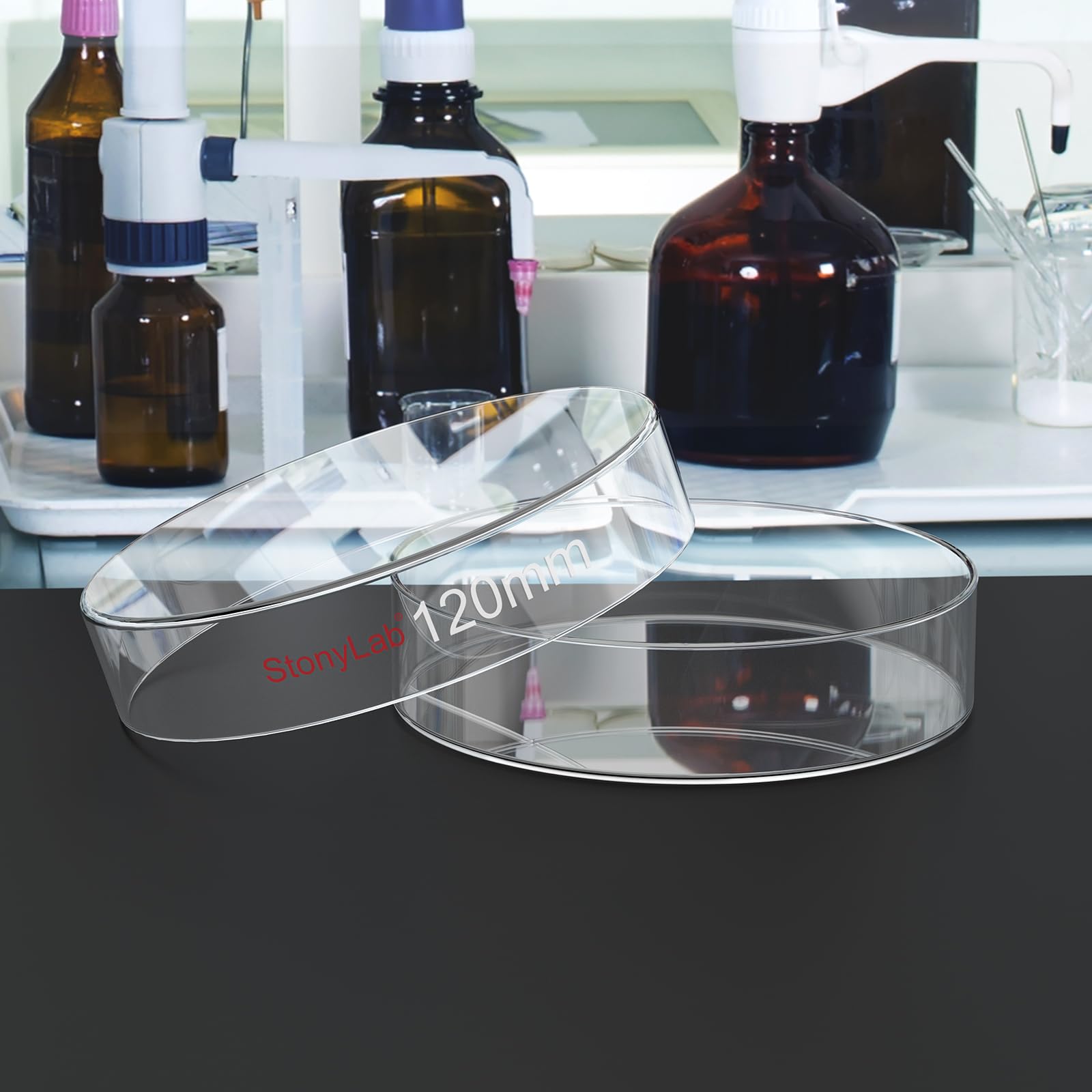 stonylab 10-Pack Glass Petri Dishes, 120x25 mm Borosilicate Glass Clear Culture Dish with Clear Lid for Laboratory — Amazon image 6