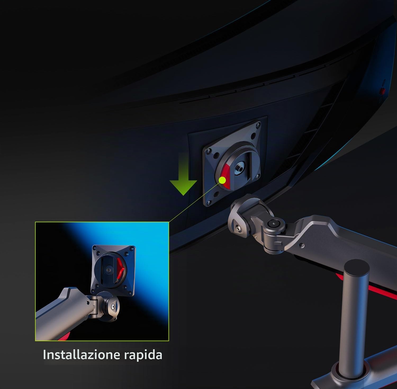 NB Ergonomic Pesante Braccio per Schermo per Ultrawide Scherme fino a 60 Pollici, Ultraalto Supporto per Monitor 32 34 49 Pollici, Braccio Monitor Caricare fino a 20 kg | VESA 75&100 mm (Rosso)