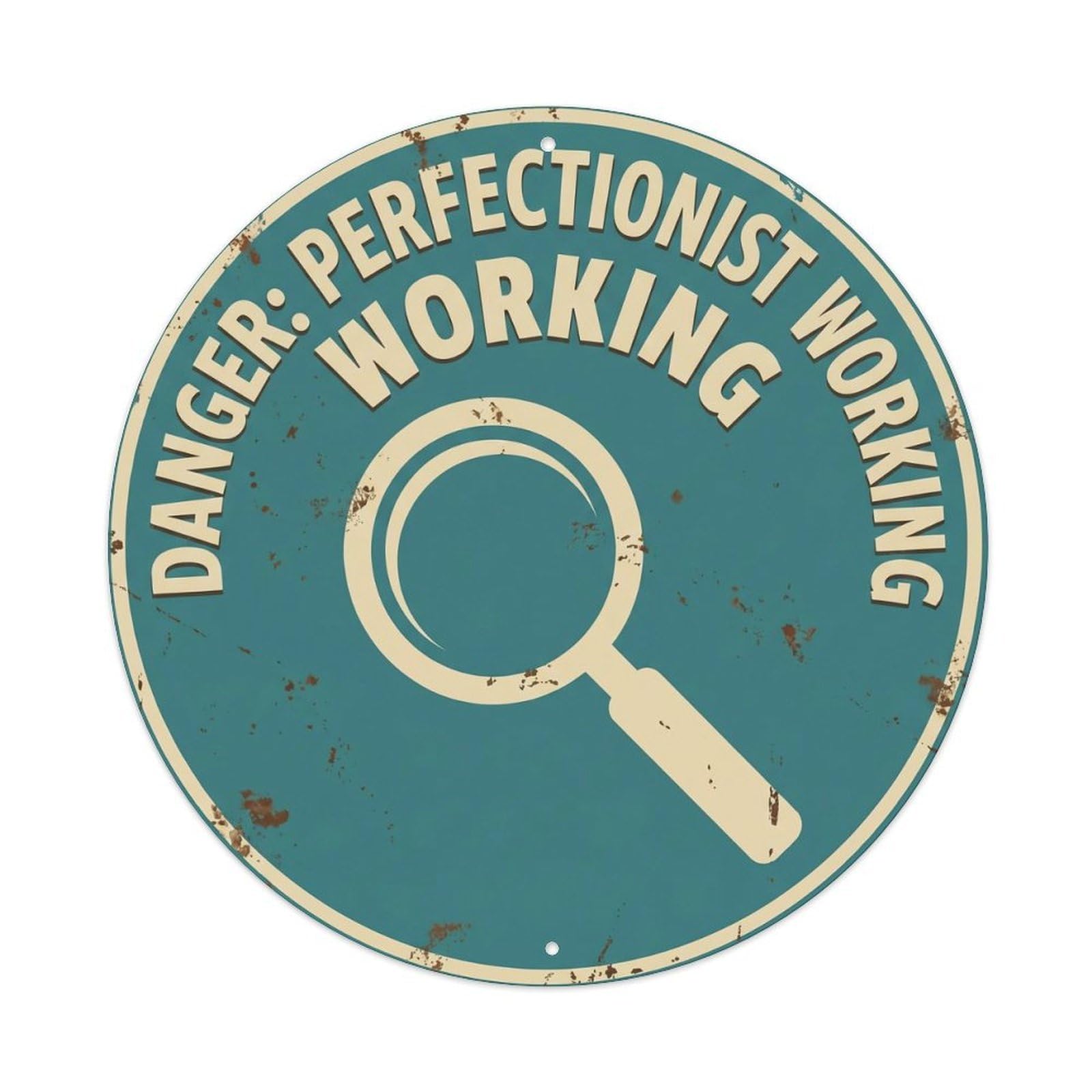 Vintage Funny Danger Perfectionist Working Warning Metal Tin Sign