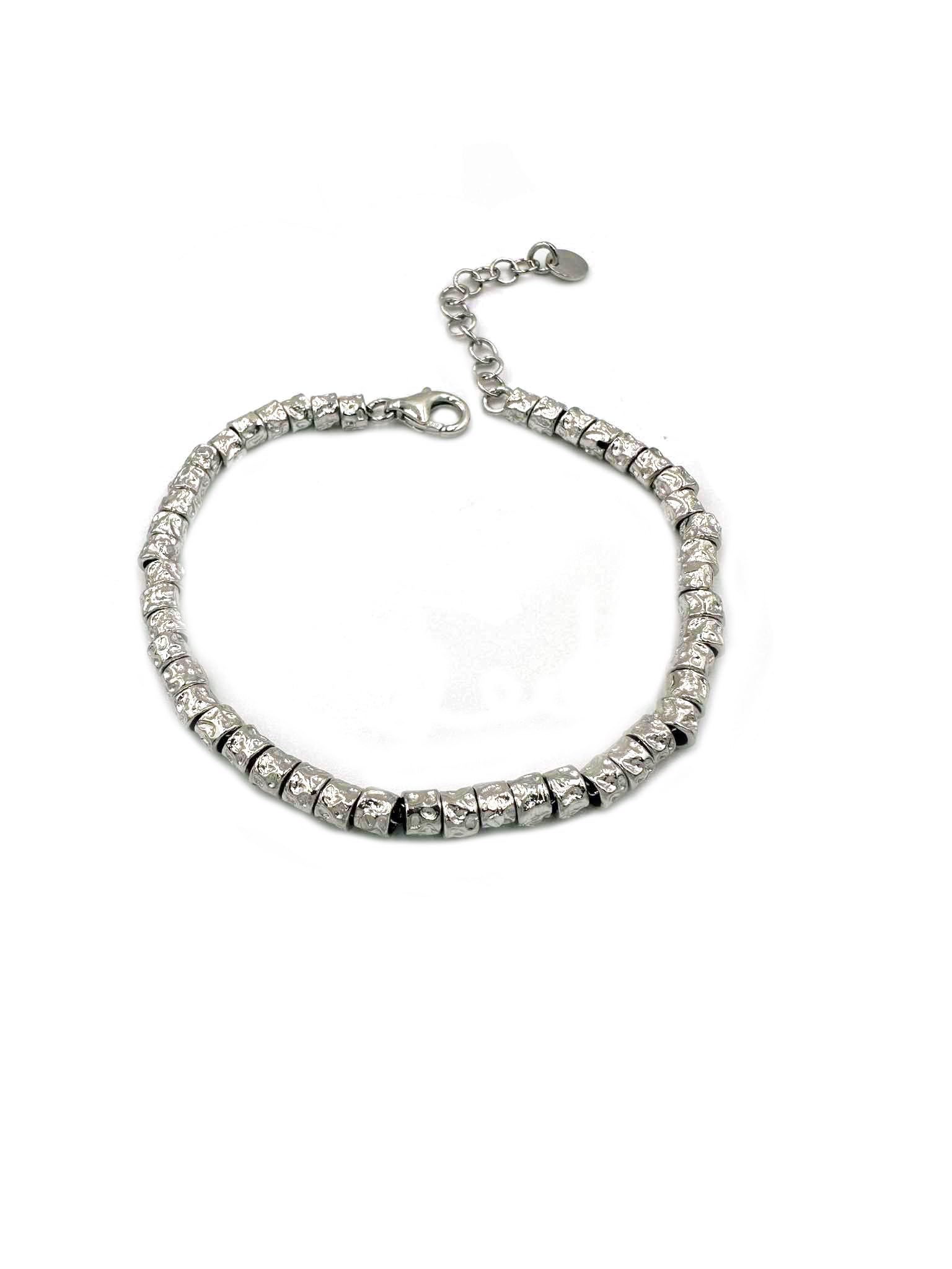 Bracciale uomo donna in Argento 925 con granelli pepite martellate lavorate Luminoso Regolabile Unisex Moda Fashion