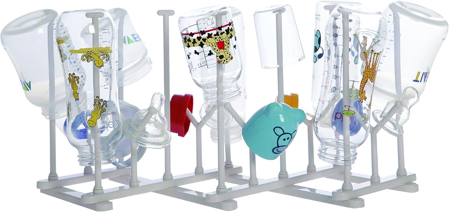 Dreambaby Baby Bottle & Nipple Drying Rack - Foldable & Portable Draining Holder - White