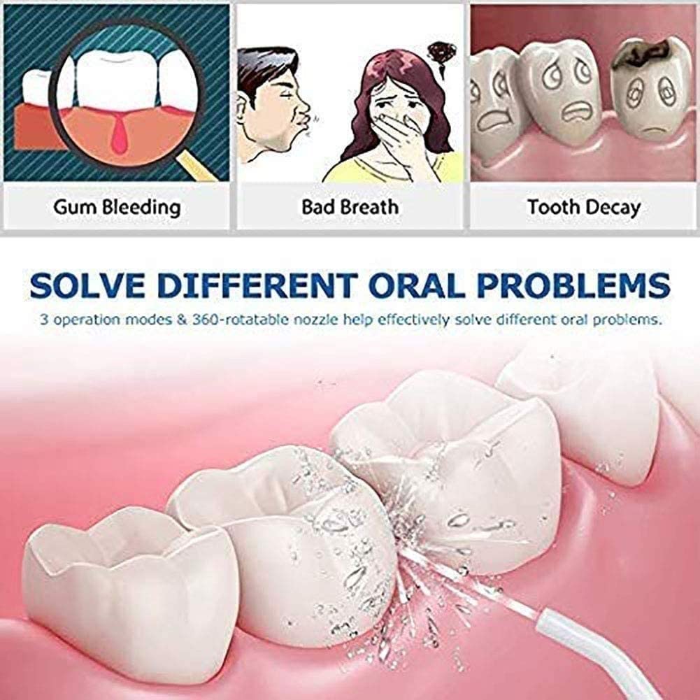 GeRRiT Limpiador de dientes con hilo dental de agua inalámbrico, irrigador oral dental recargable por USB for el hogar y los viajes, IPX7 a prueba de agua 3 modos y 3 boquillas de chorro Hilo dental d