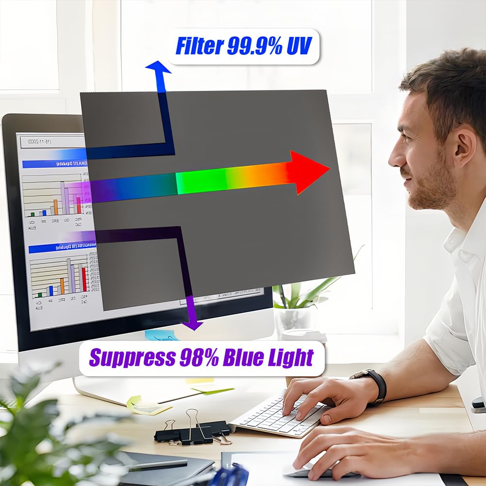 Filtro Schermo 24 Pollici per Monitor PC Desktop, Pellicola Protettiva Anti Luce Blu Antiriflesso e Privacy Occhi Compatibile con Widescreen 16:9 Rivestimento PET Ufficio Viaggio Aeroporto Treno