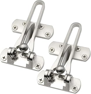 Topbuti 2 Pack Childproof Door Latch Guards - Heavy Duty Aluminum Home Security Locks for Swing-In Wooden Doors, Satin Nickel Finish
