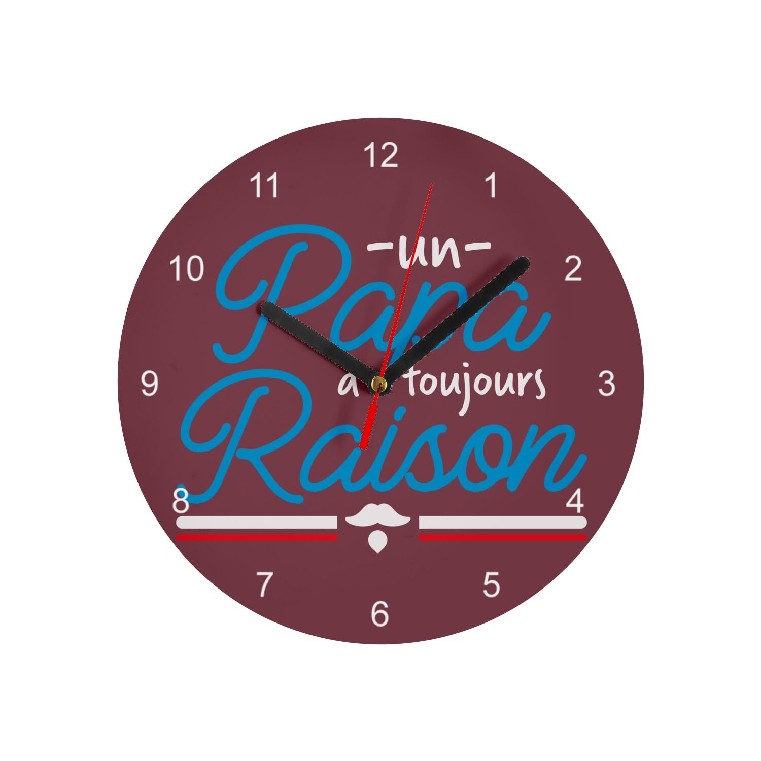 Horloge Murale Verre 20cm Rouge Décoration Murale Originale Message Papa