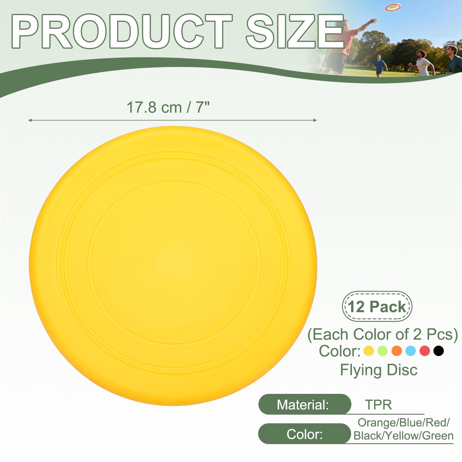 Disques volants souples, disques volants de sport pour tous les âges, entraînement en plein air, légers et durables, 12 pièces et 17,8 cm et 6 couleurs adaptées pour (plage, jardin, pelouse
