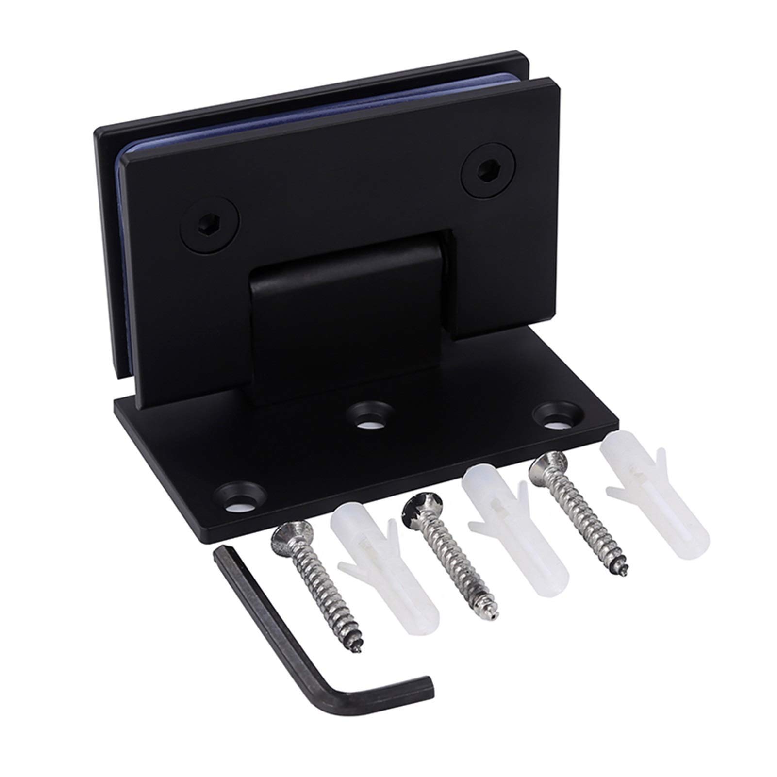 Glass Door Hinge Bathrooms Stainless Steel Wall Mount Black Shower Unilateral Door Hinge Heavy Duty 90 Degree Replacement Part Wall-to-Glass