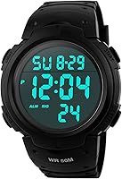 PASOY Mens Womens Digital LED Watch 50MM Big Dial 50M Waterproof Shockproof Sport Watch with Alarm Backlight