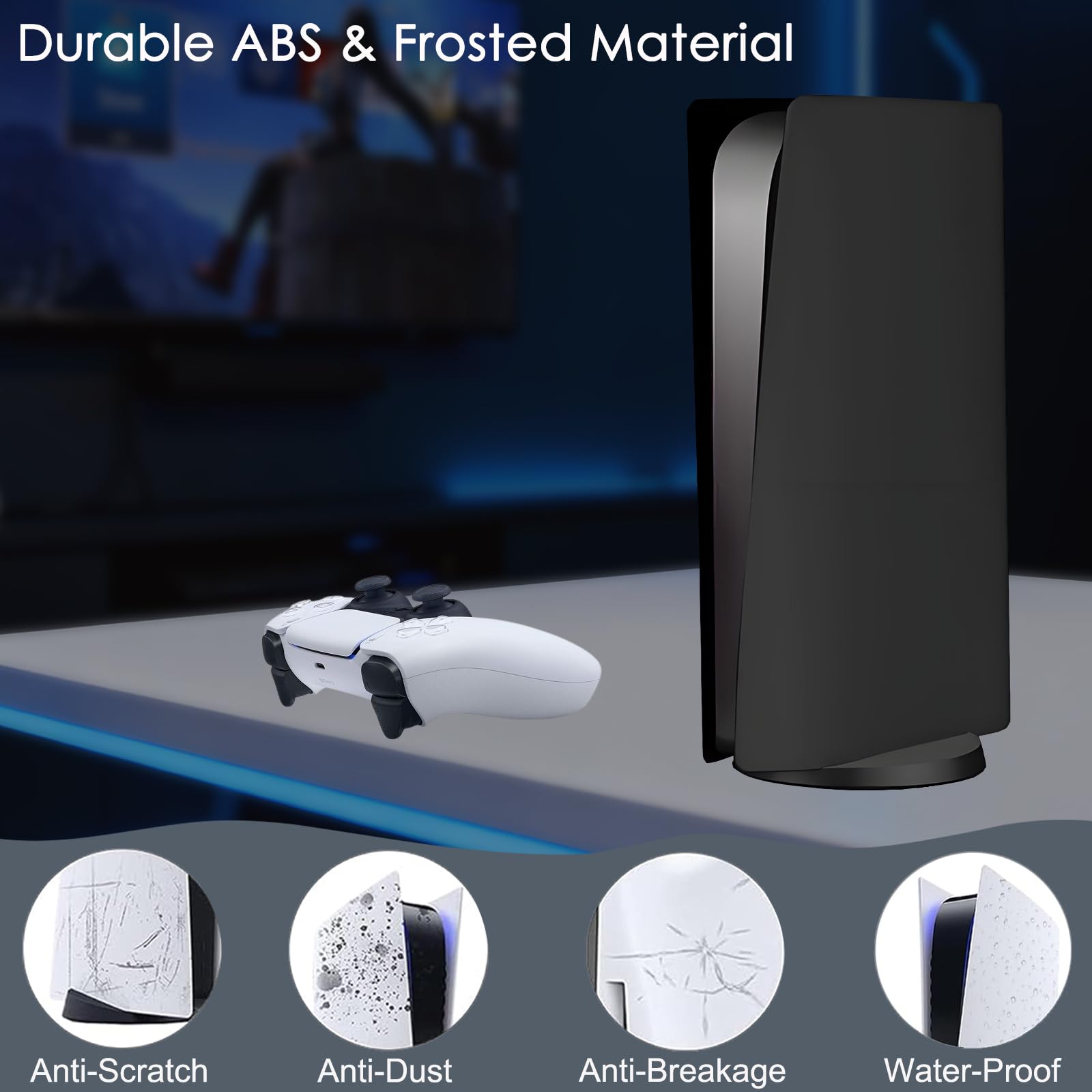 Megadream - Custodia di ricambio per console PS5, in ABS rigido, antiurto, antigraffio, antipolvere, per console PS5, compatibile con Sony PS5 Console Digital Edition (nero)