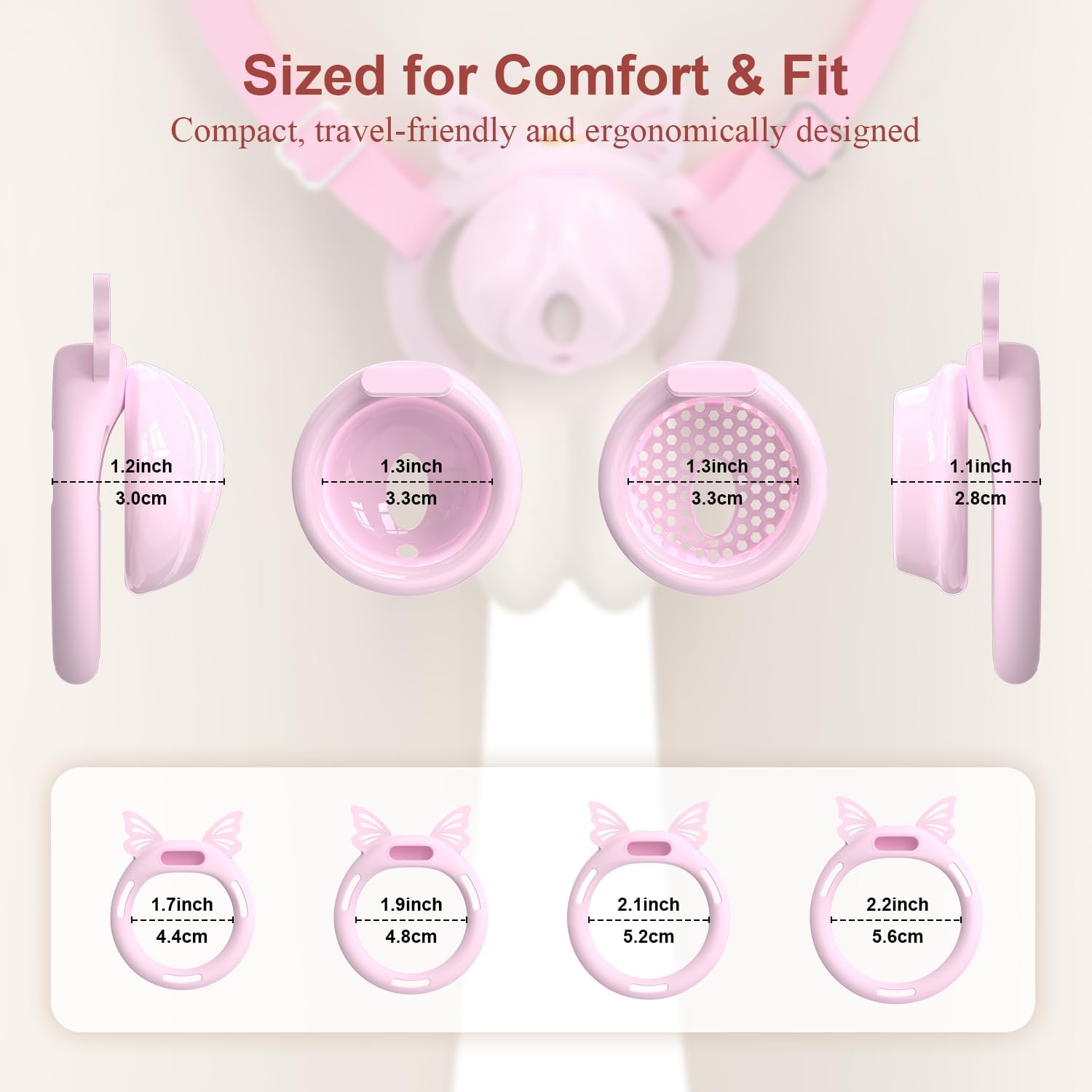 Male Flat Chastity Cage 2-Piece Set, Yithuet Soft Rings Chastity Cage with Three-Way Adjustable Chastity Belt, Inverted Chastity Catheter, Biobased Resin Material Cock Cage (Light Pink)