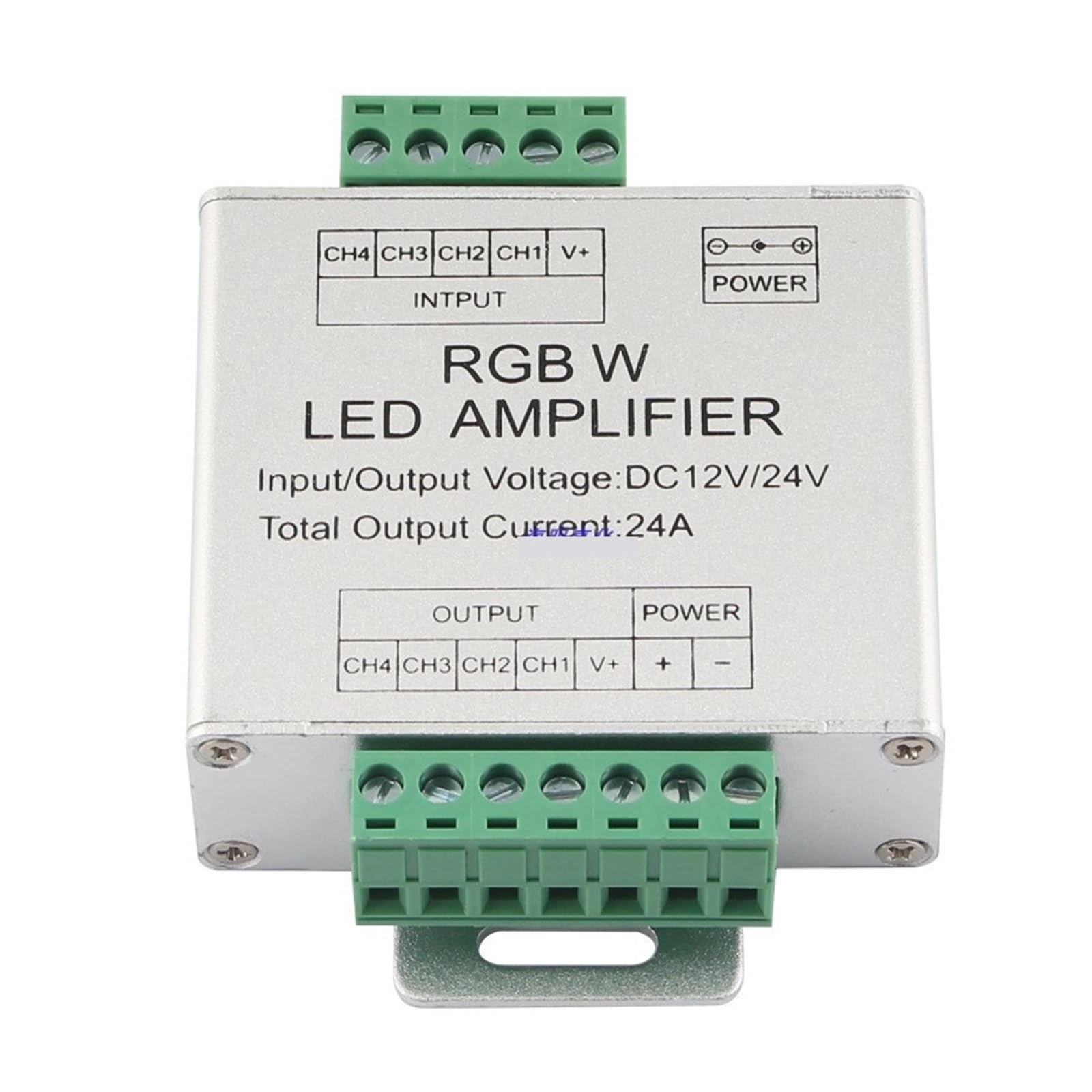 Amplificador RGBW 12-24V 24A para barra de luz LED con carcasa de aluminio y señal síncrona