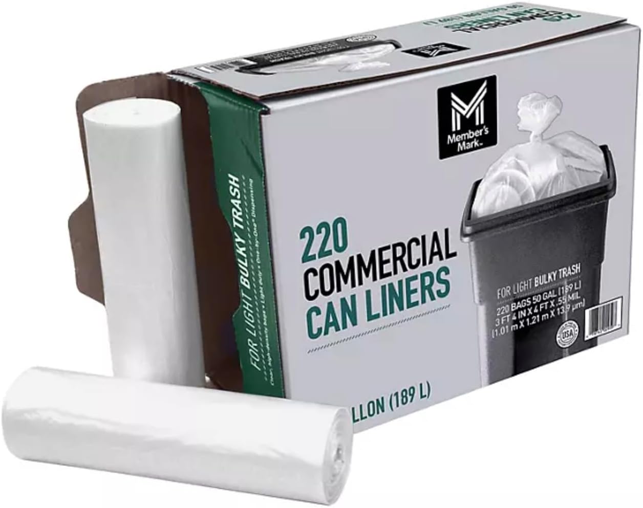Member Mark 50 Gallon Commercial Trash Bags 220 ct.