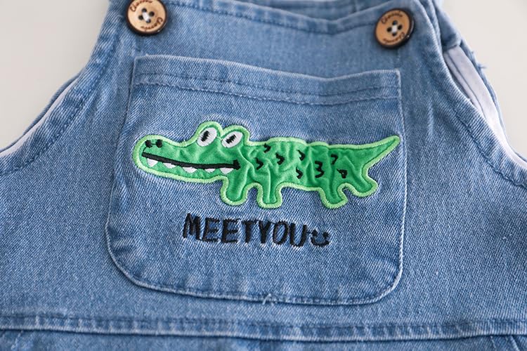 Bold N Elegant Soft Plush Monkey Elephant Cartoon Denim Bibshorts Dungaree Dungri Jumper for Baby Boy Girl Kids (IN, Age, 3 Years, 4 Years, Green) 1