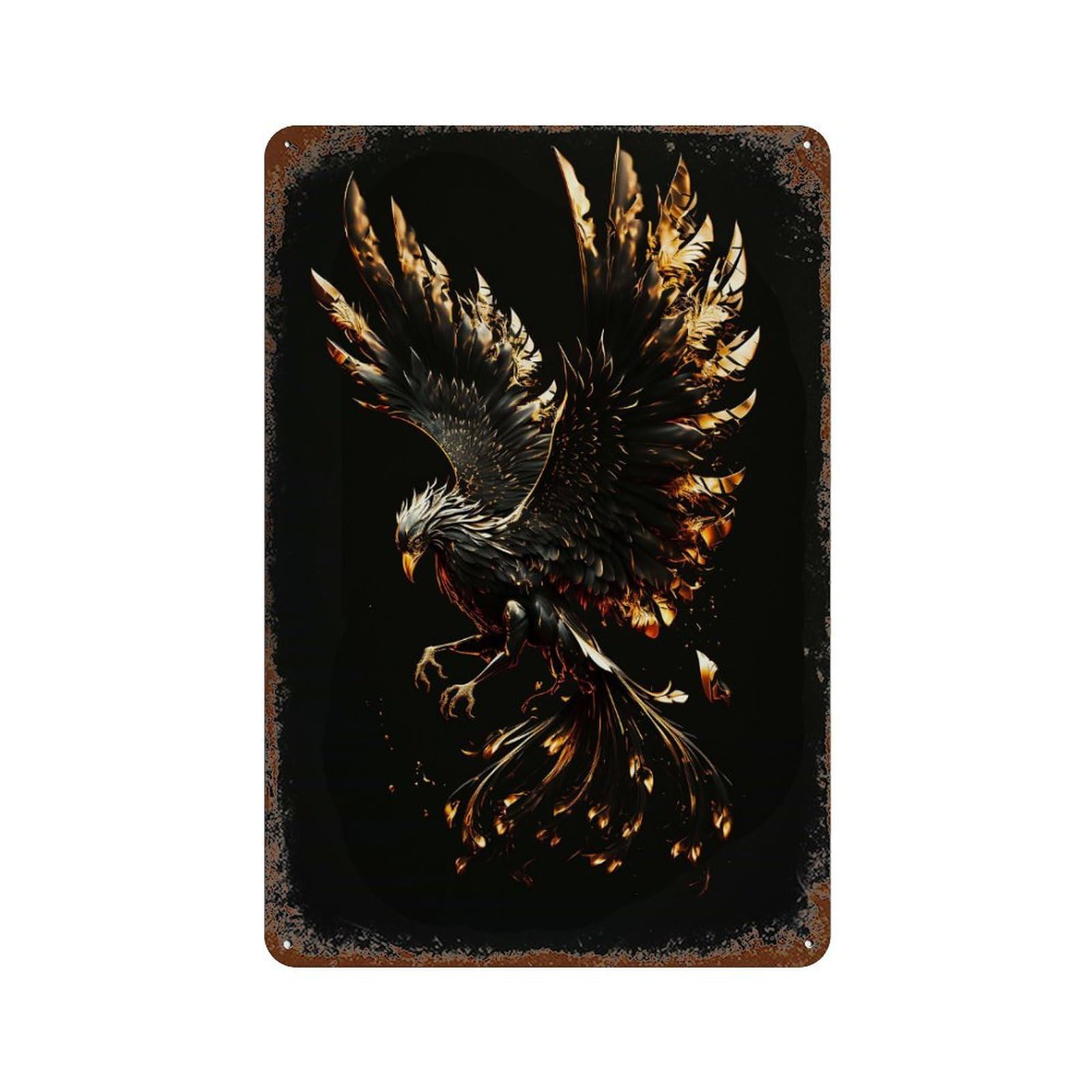 Phoenix Black Gold Vintage Rust Metal Sign 11.8"x7.9", Shabby Chic Decor for Living Room, Hallway And Home Decor