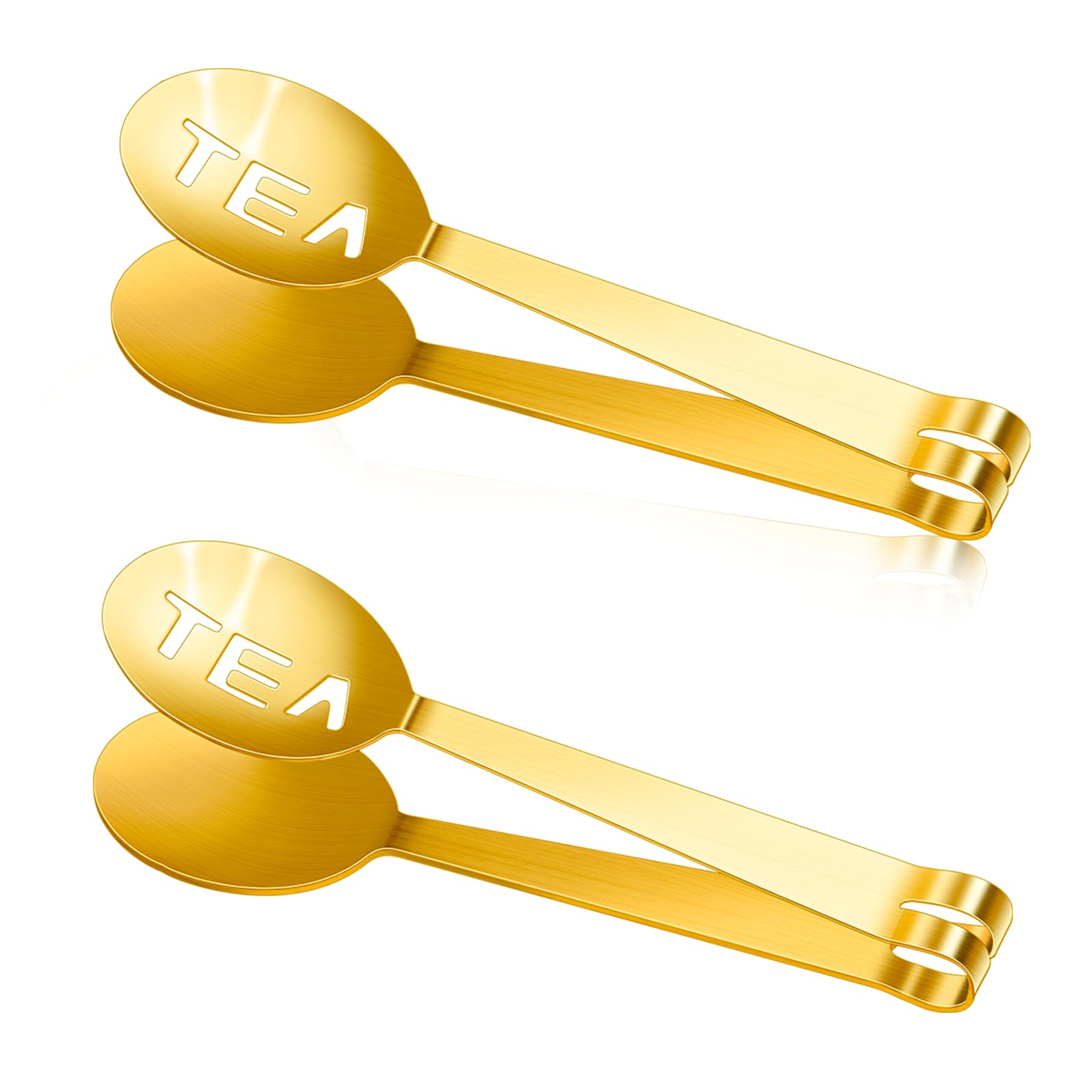 2PCS Gold Tea Bag Squeezer Tongs, Stainless Steel Tea Bag Squeezer Clip on Strainer Tea Filter Spoon Clamp Tea Strainer Holder Clip Tea Accessories for Gripping Loosing Leaf, Ice Cubeand Lemon Slice